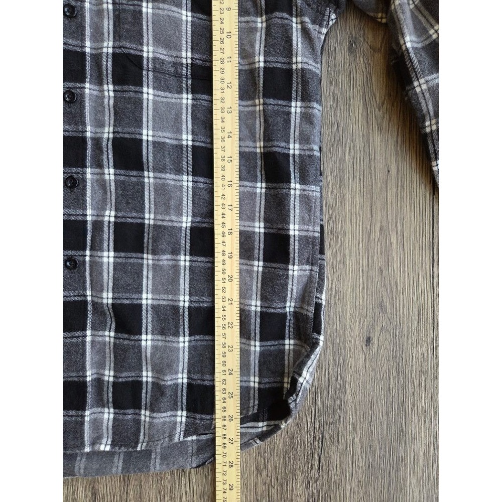 LL Bean Flannel Shirt Mens M Black Gray Plaid Slightly Fitted Cotton 287996 - Picture 5 of 6